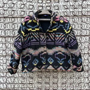 Vintage 90s ITF neon southwestern Aztec stripe woven tapestry jacket